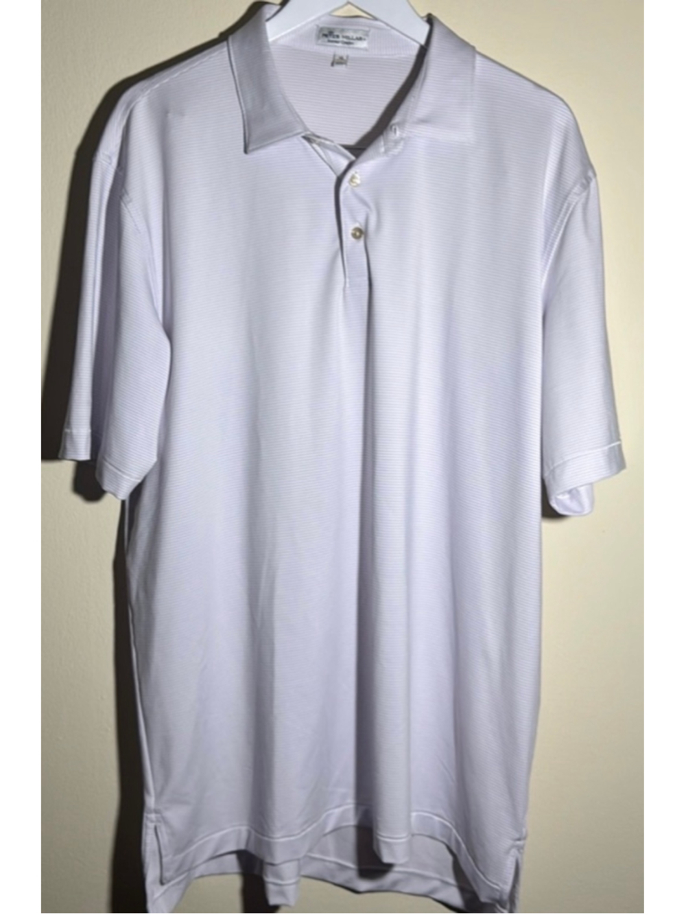 Peter Millar Polo Shirt XL White Grey Striped Summer Comfort